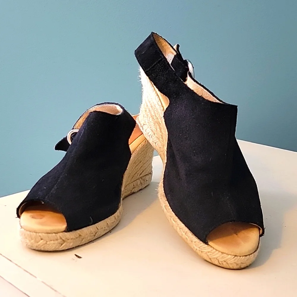 PATRICIA GREEN Madeline Espadrille Wedge Sandals‎ Black Suede 39, US 9